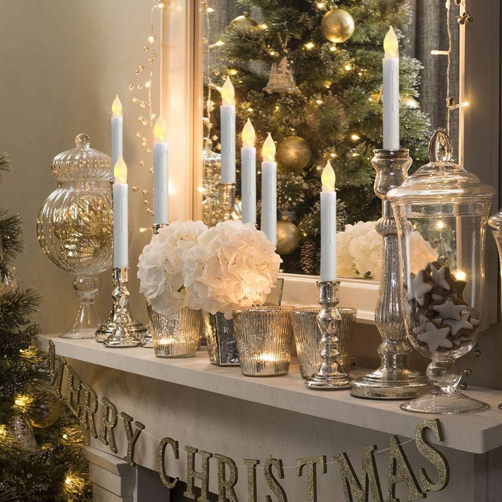 24 PCS Flameless LED Taper Candles Lights, Battery Operated Candlesticks with Warm White Flickering Flame, 0.79 x 6.5 Inches Dripless Fake Floating Taper Candles for Church Wedding Xmas