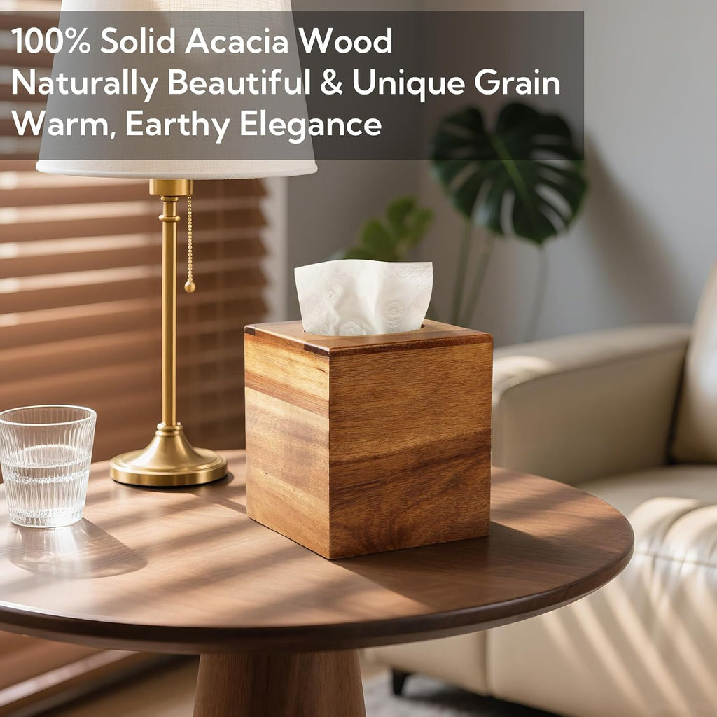 Wooden Tissue Box Cover Square 2 Pack, Tissue Box Holder