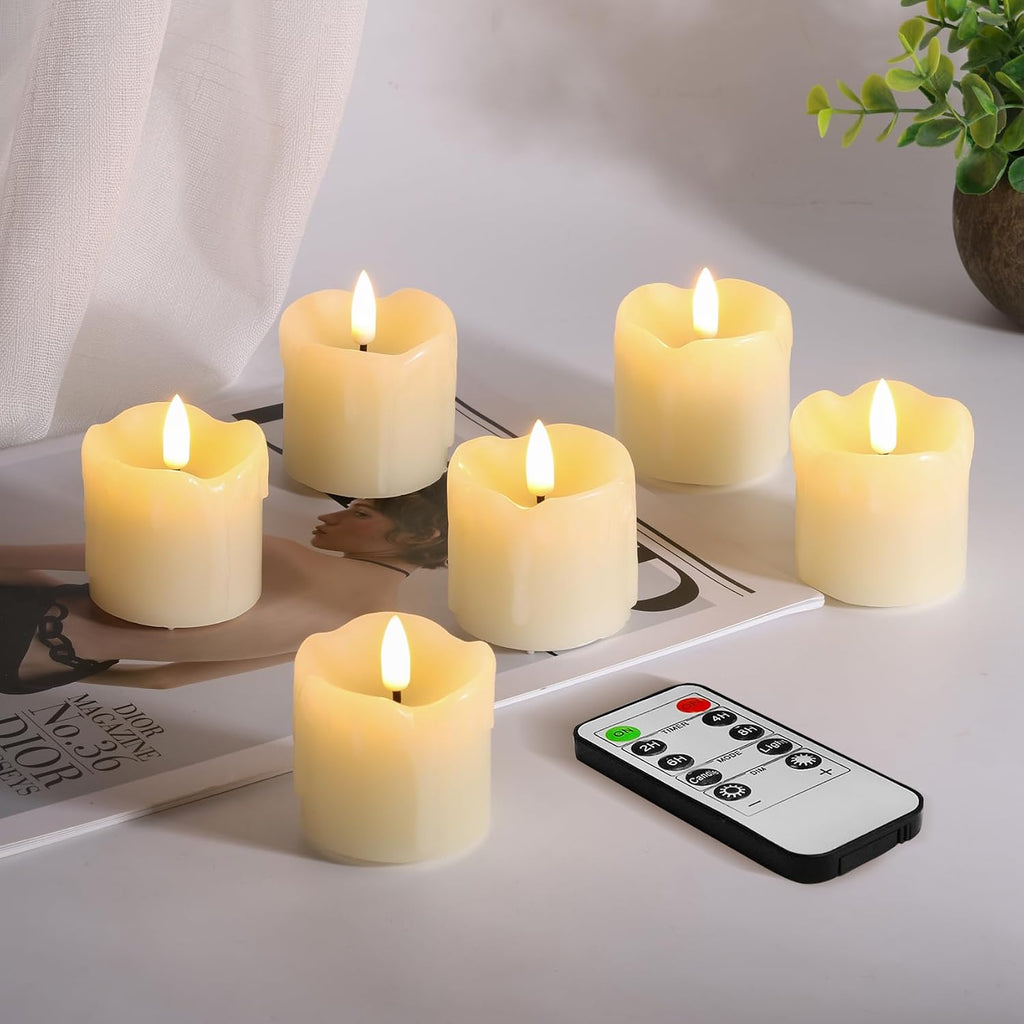 Eywamage Ivory Dripping Wax Flameless Votive Candles with Timer Batteries