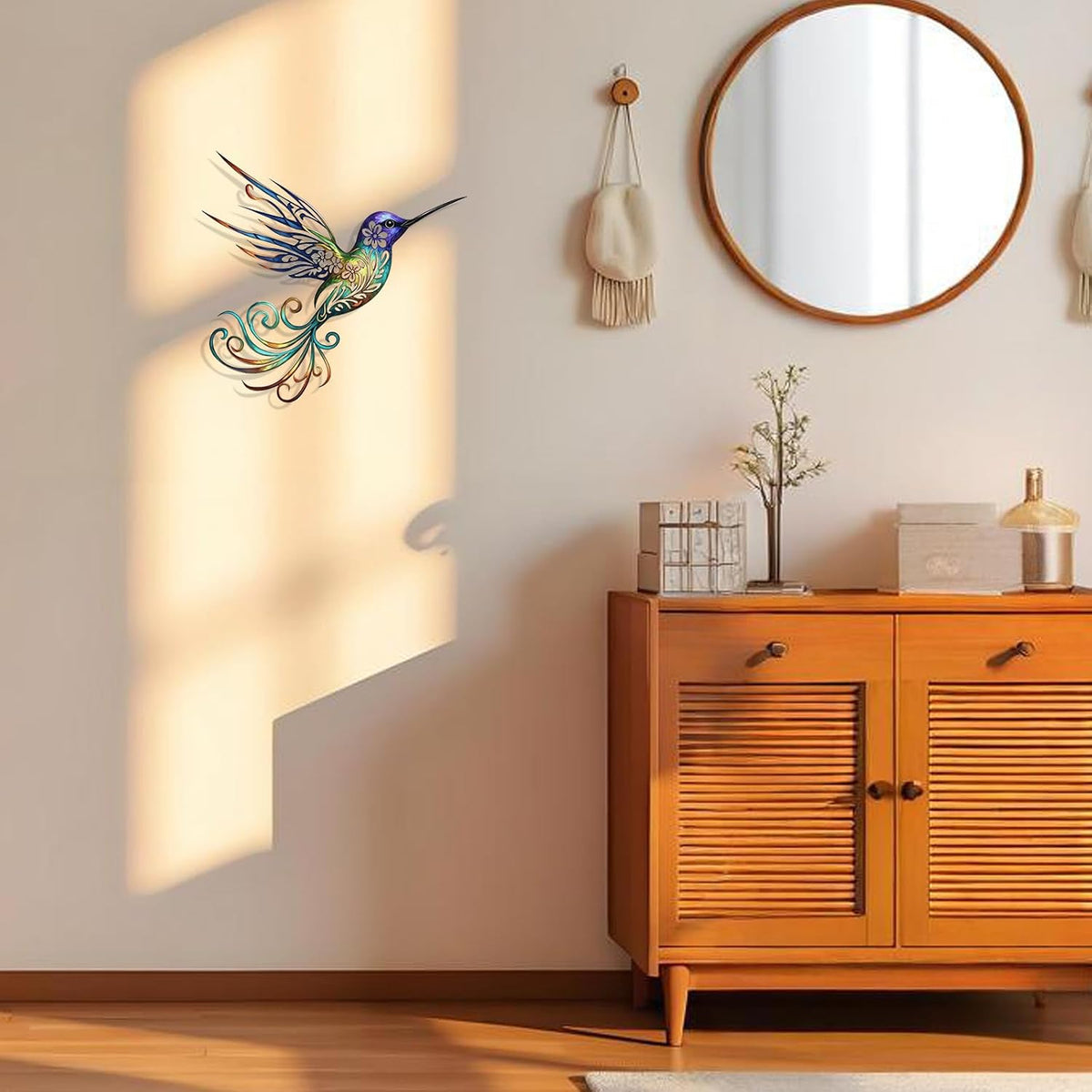 Harikikochuu Metal Hummingbird Wall Decor - Abstract Hummingbird Outdoor Wall Art Metal Bird Wall Decor for Garden Patio (Colorful, 11.8 x 11in)