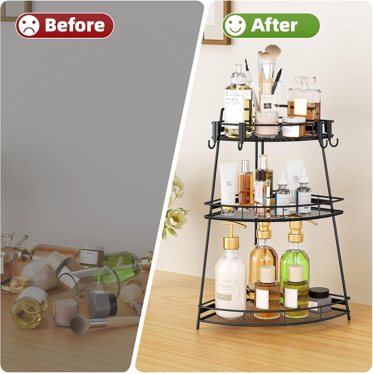 VITVITI 3 Tier Bathroom Counter Organizer Corner Vanity Shelf Storage Black