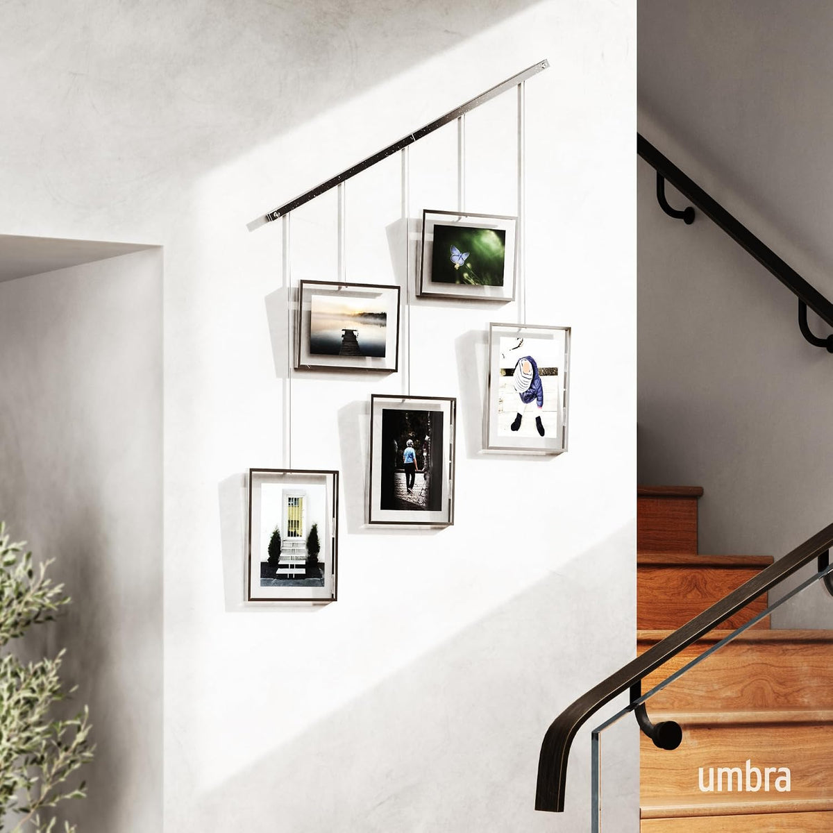 Umbra Exhibit Picture Frame Set, Adjustable Wall Mount, Set of 5, Chrome