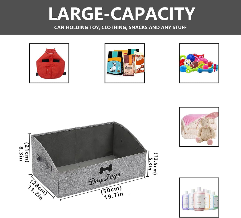 Morezi Linen-cotton blend dog toy basket and dog toy box, dog toy basket storage - Perfect for organizing pet toys, blankets, leashes, chew toys - Snow Grey - Dog