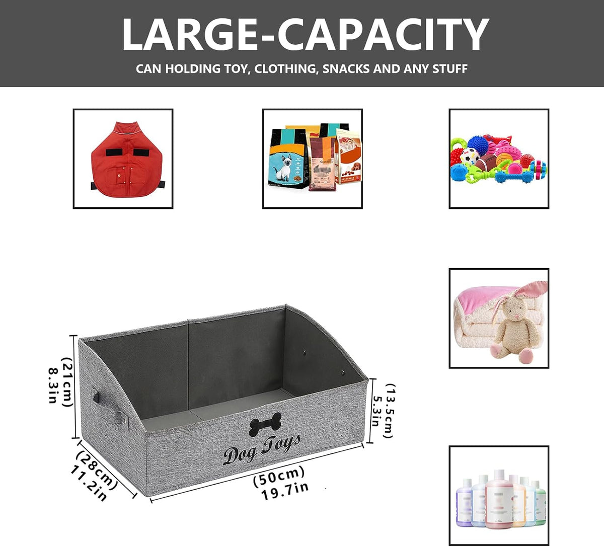 Morezi Linen-cotton blend dog toy basket and dog toy box, dog toy basket storage - Perfect for organizing pet toys, blankets, leashes, chew toys - Snow Grey - Dog