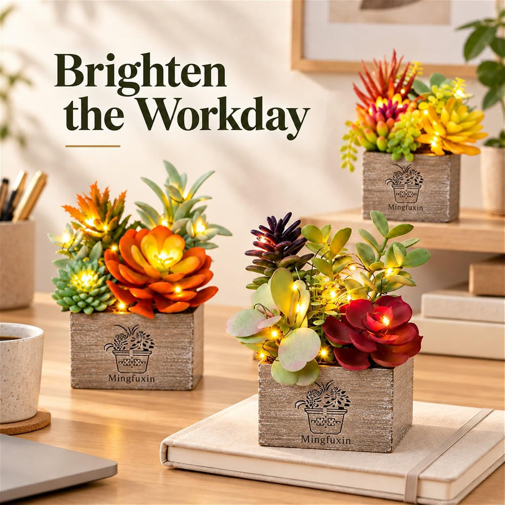 Succulents Plants Artificial Fake Plants with Lights for Bathroom Decor
