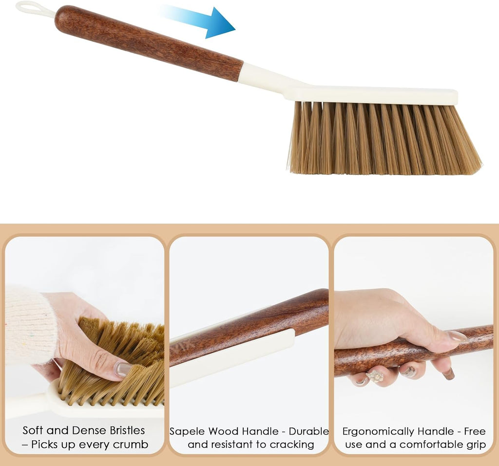 Hand Broom and Dustpan Set,with Sapele Wood Handle,Beige