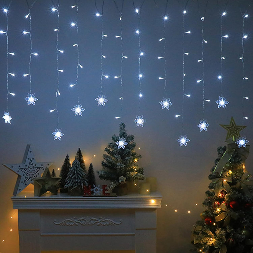 Christmas Snowflakes LED Curtain String Lights 11.5ft/3.5M 96LED Christmas Window Curtain Light Plug in String Light for Christmas Decor,Indoor and Outdoor,Birthday Party,Wedding, Bedroom Patio