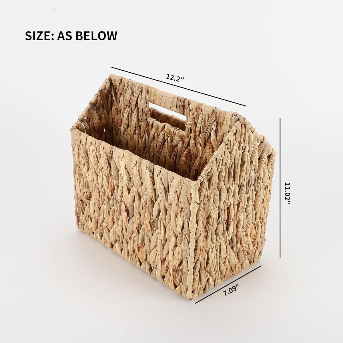 YAHUAN Natural Wicker Magazine Rack Water Hyacinth Divided Magazine Basket Magazine Newspaper Book Holder for Bathroom, Office, Floor