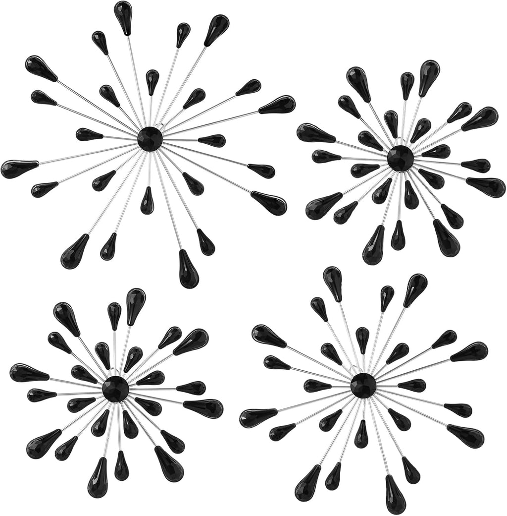 Hicarer 4 Pcs Starburst Wall Decor, Bling Metal Wall Art, Black Diamond
