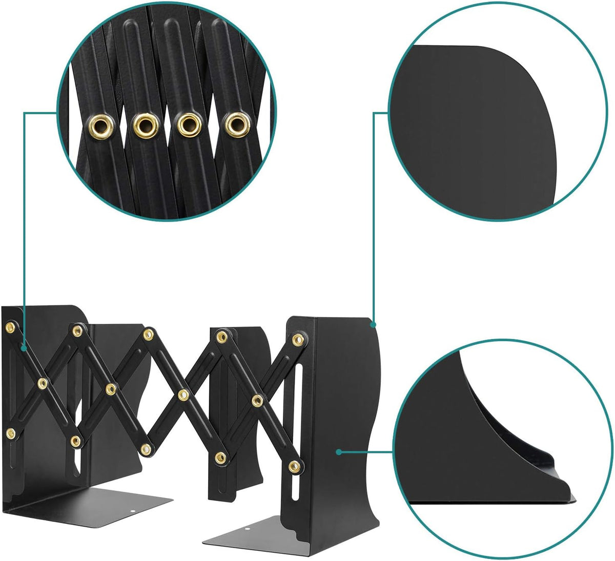 Olebes Adjustable Book Ends, Metal Non Skid Expandable Bookcase Bookend Stand Holder Book Storage Rack, Heavy Duty bookends for Shelf, Office Desk,Stationery (Black)