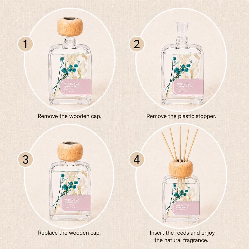 Bamboo White Tea Reed Diffuser, 3.4fl oz Reed Diffuser for Home