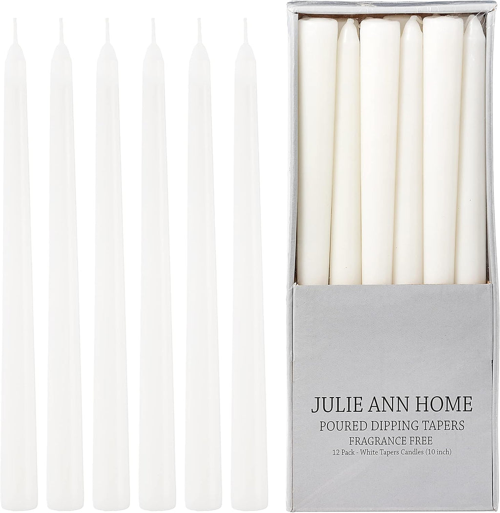 Unscented Taper Candles for Home – 10 Inch Tall Clean Burning Candlesticks | Perfect for Weddings, Parties, Home Décor | White | 12 Pack