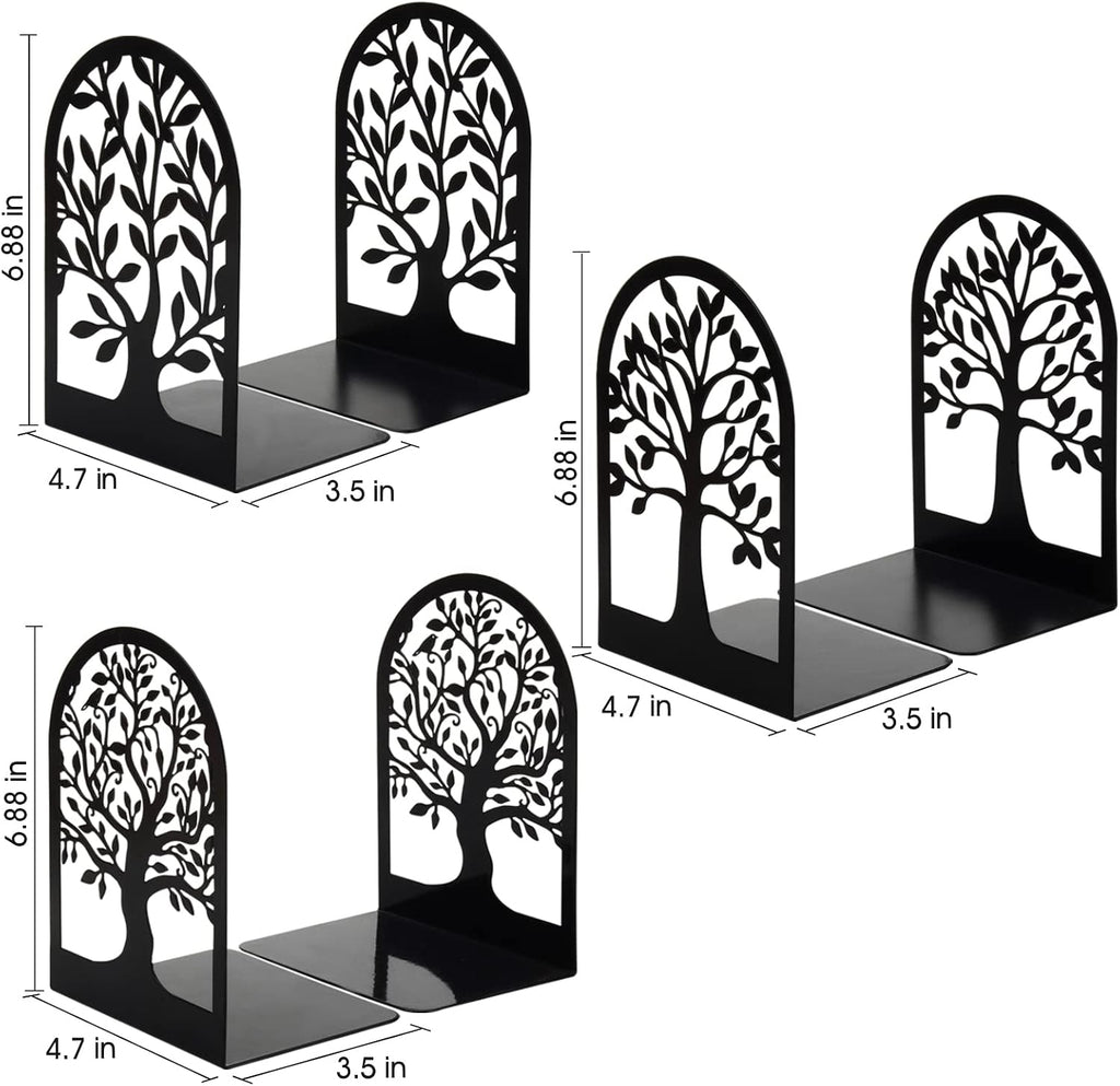 HappyHapi Bookends, Metal Book Ends for Shelves, Tree Bookend Stopper, Black
