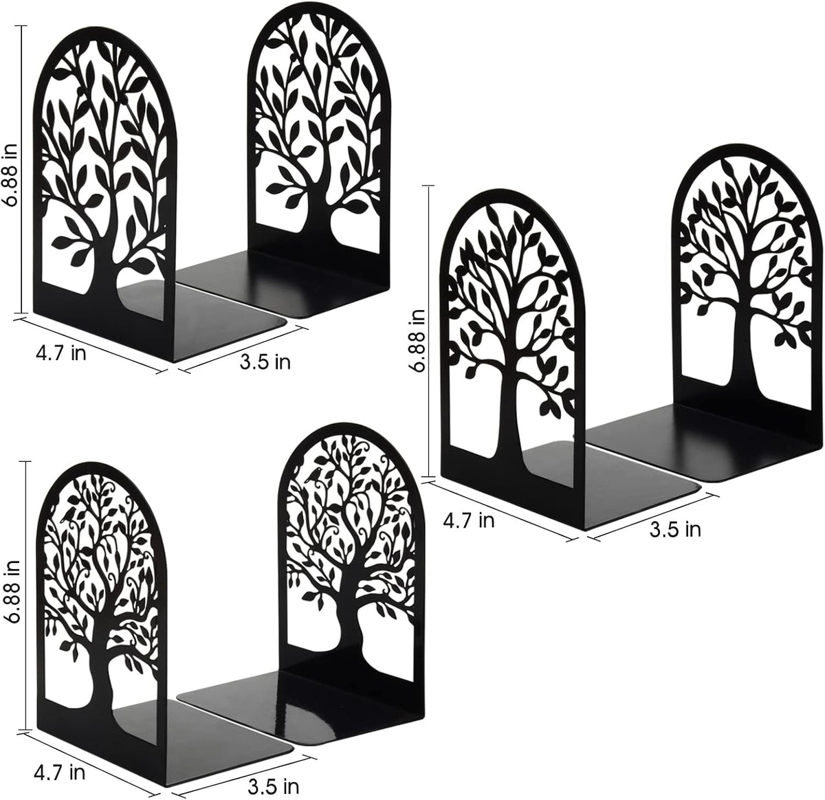 HappyHapi Bookends, Metal Book Ends for Shelves, Tree Bookend Stopper, Black