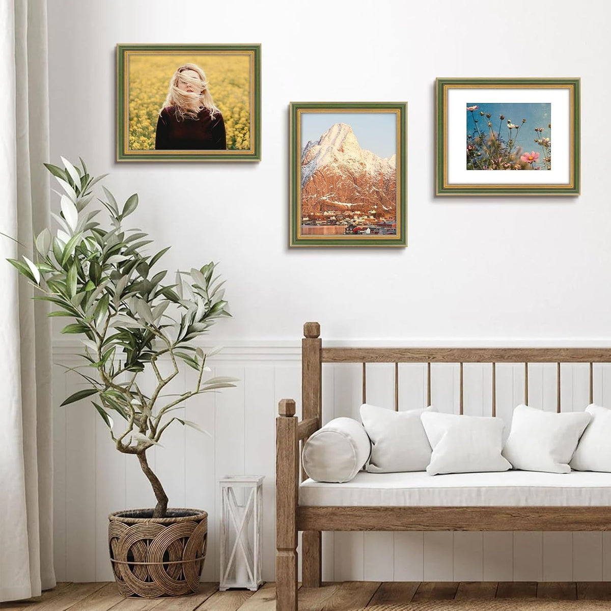 11x14 Ornate Picture Frame with Real Glass Holds 8x10 Photo,Green Gold
