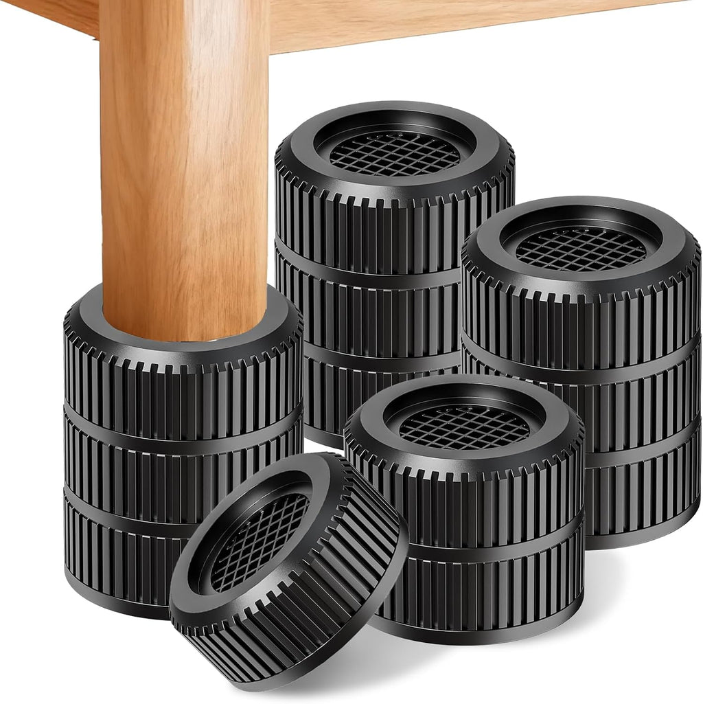Round Bed Risers Furniture Risers – Heavy Duty Anti-Slip Adjustable(1.3" - 3.7" Hgt) Bed Lifts Riser for Desk, Table, Couch, Sofa, Chair, Refrigerator & Washing Machine (3.7 Inch, Black, 4 Pack )