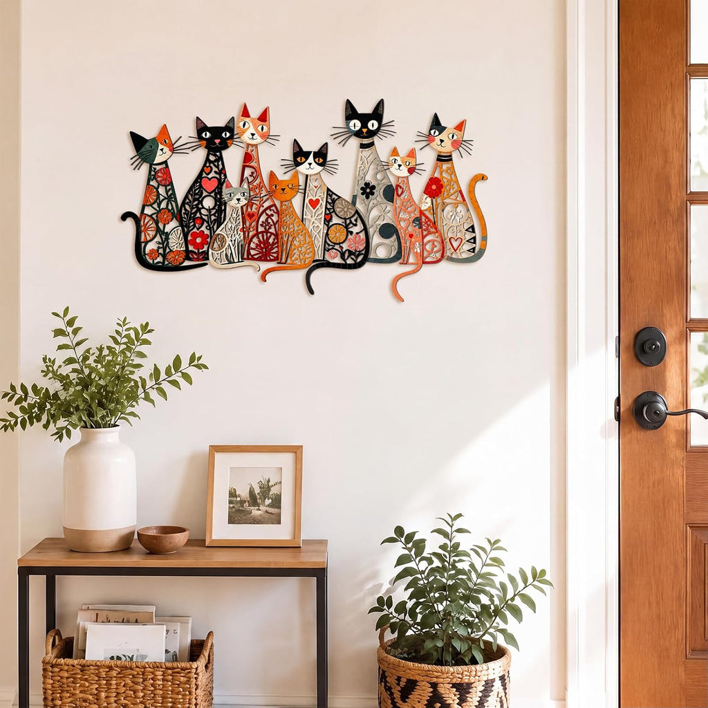 Wesiti Metal Cat Wall Art Decor Colorful Sculptural Mid Century 13.8 x 7.7