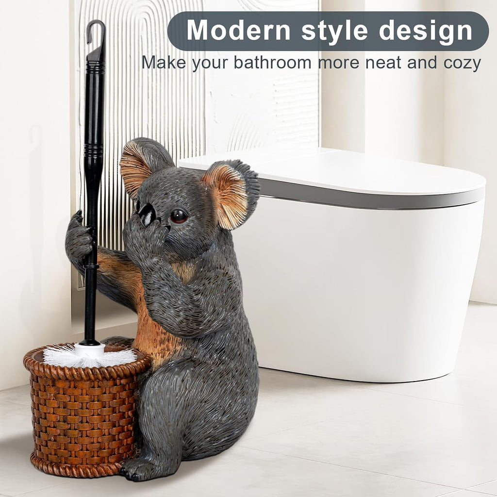 Whimsical Koala Toilet Brush Holder Set - Unique Cub Shape Decorative Bathroom Cleaning Kit for Cabin Owners, Koala-Themed Home Decor, Cozy Cabin Gifts