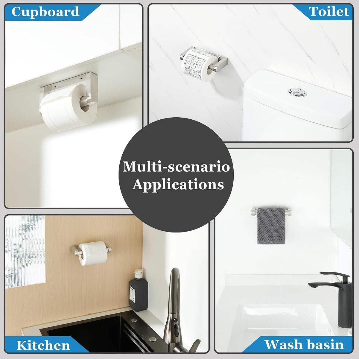 Alise Toilet Paper Holder Wall Mounted with Adhesive or Wall Drill, Brushed