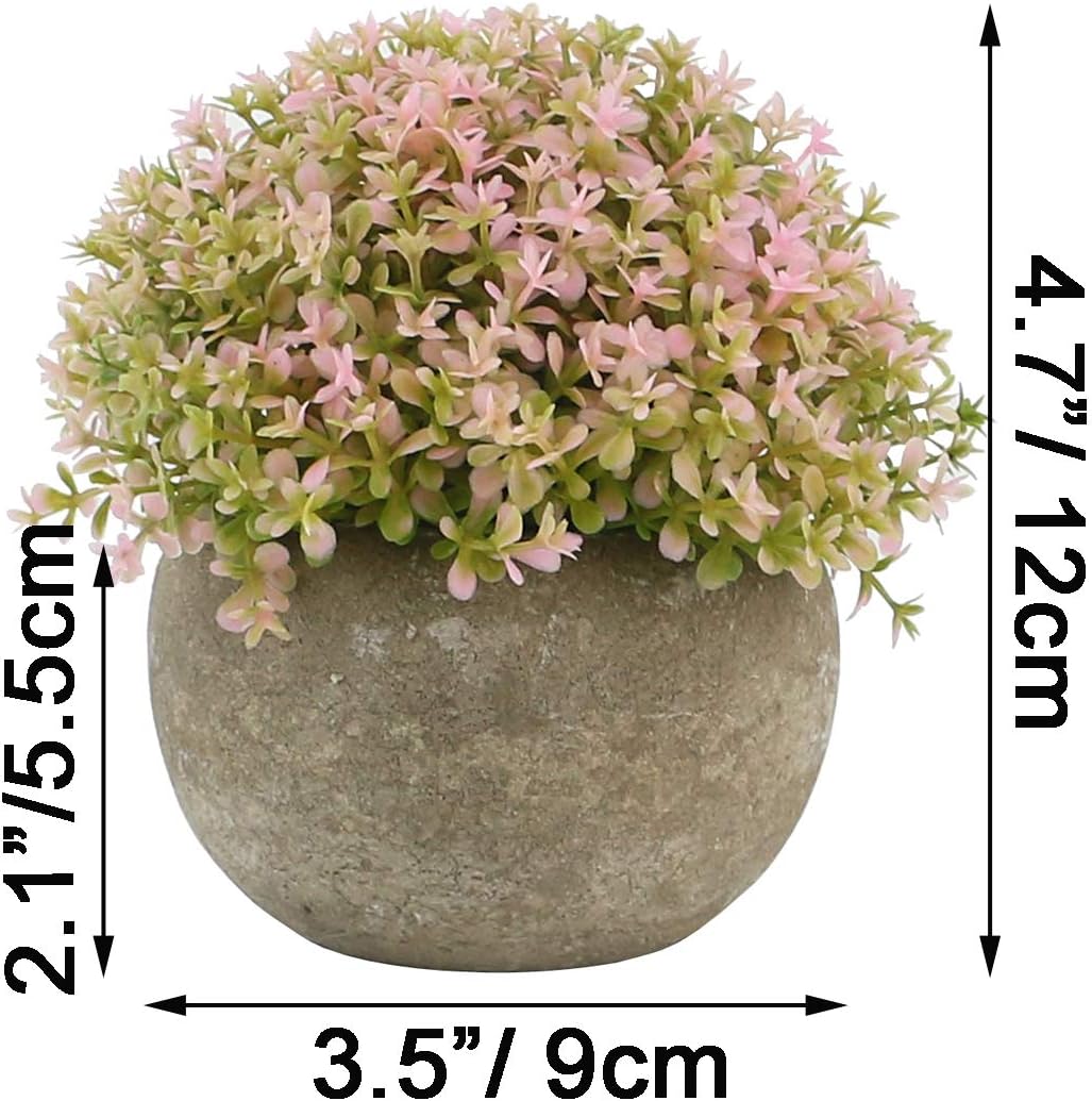 Ogrmar Mini Plastic Faux Plants in Pot/Small Topiary Shrubs Pink