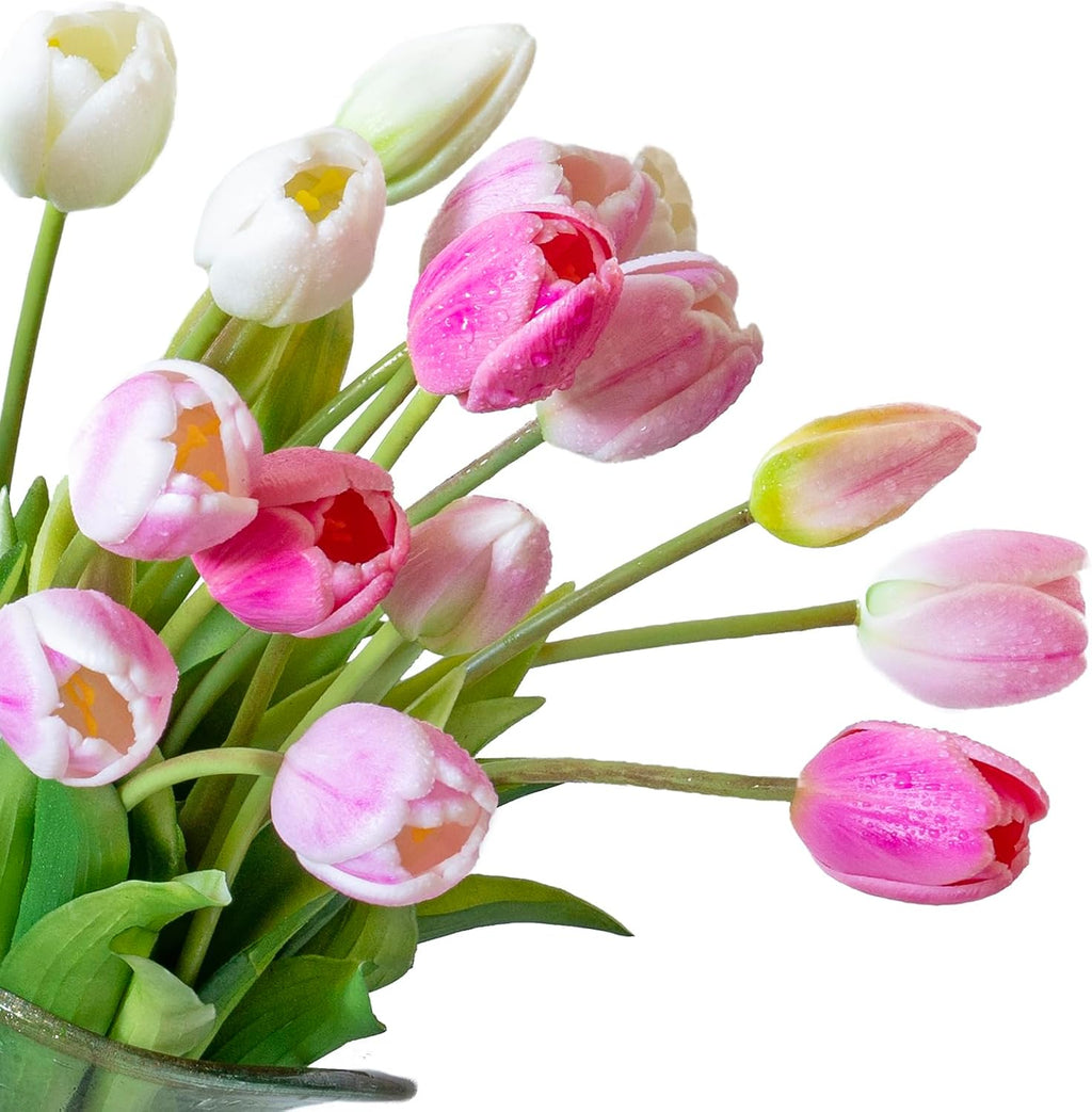 DUYONE 40Pcs Artificial Tulips Flowers, Soft Touch Realistic Latex Tulips Bouquet for Home Office Wedding Party Garden Decor, Fake Flowers for Dining Table Living Room Spring-B Peachblow Set