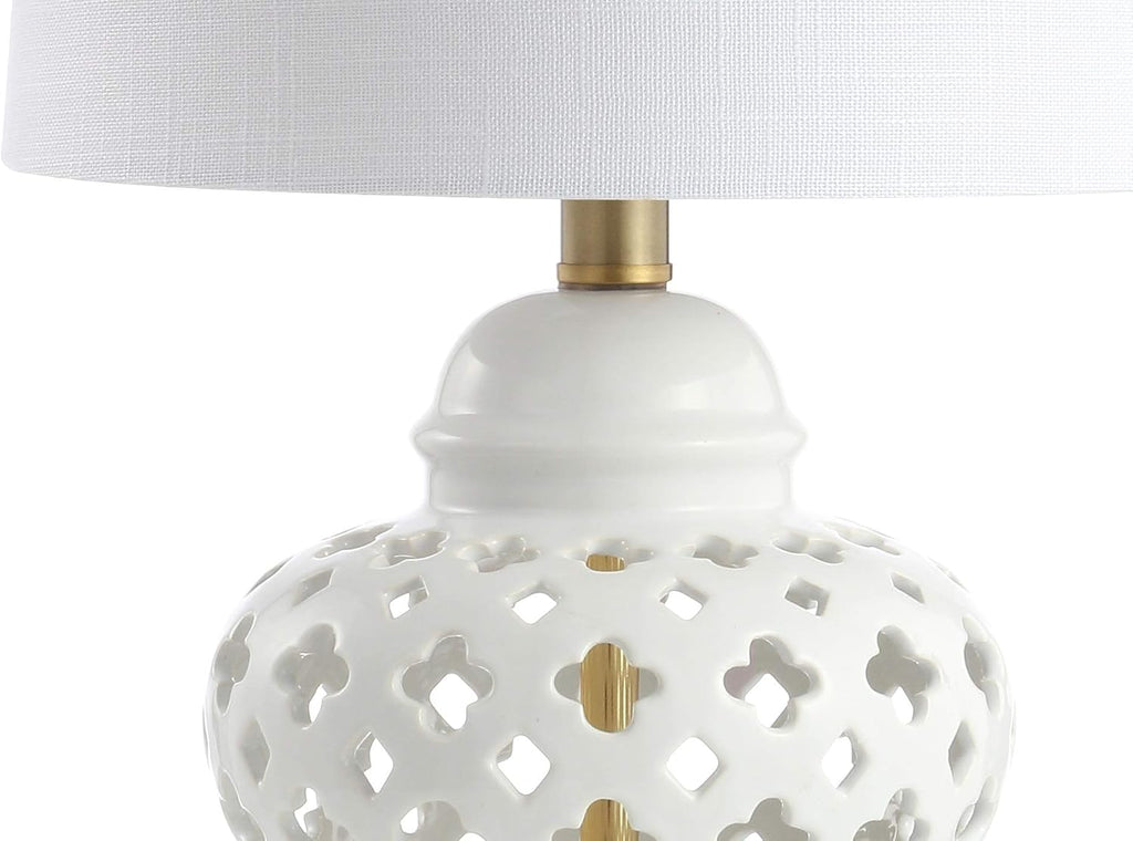 JONATHAN Y Pierced Ginger Jar 20.5" Ceramic Table Lamp, White