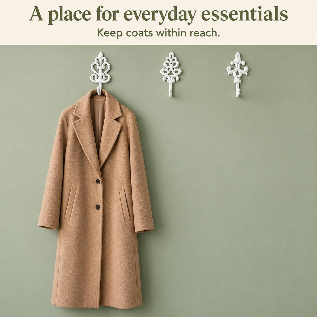Comfify Pure White Cast Iron Wall Hooks Set of 3 – Farmhouse Coat Hooks