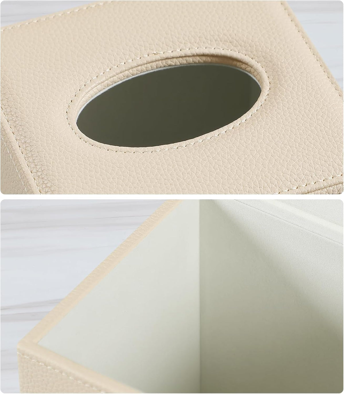 Square Tissue Box Cover with Magnetic Closure Bottom, Beige