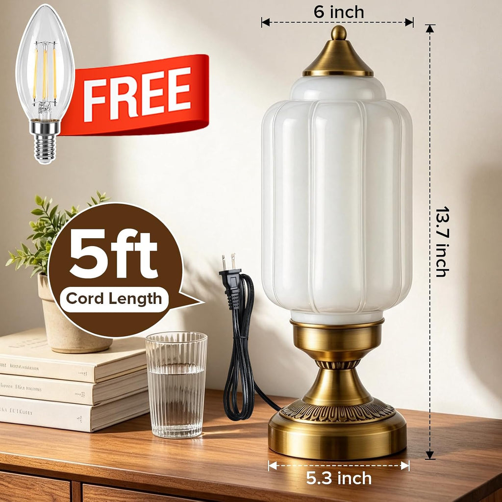Vintage Brass Table Lamp with Milk-White Glass Shade
