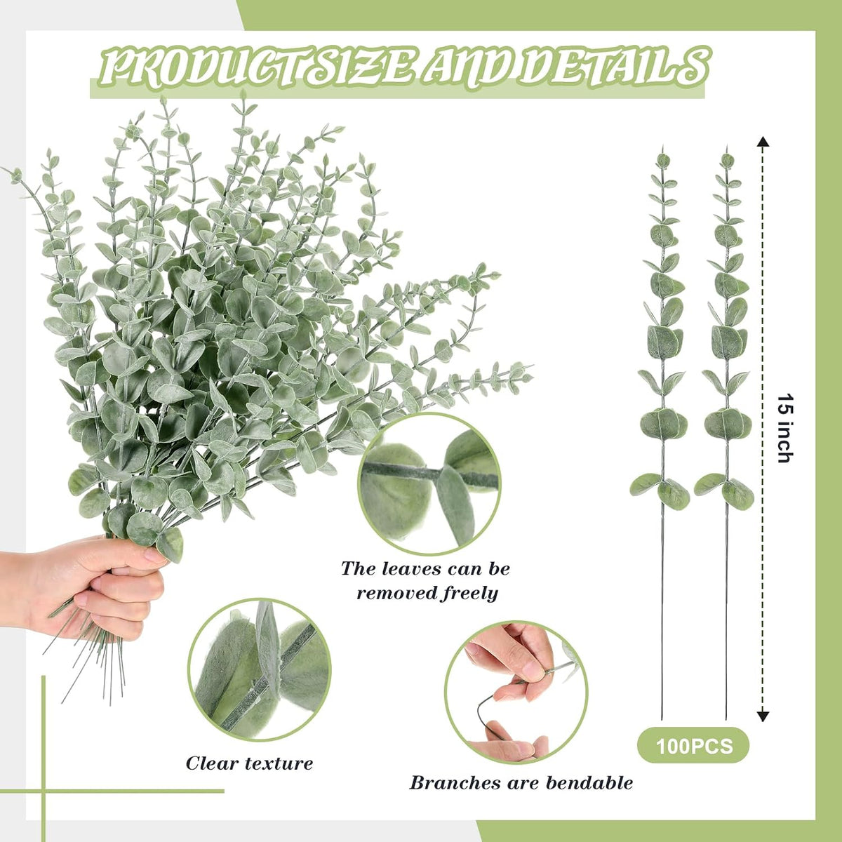 Giegxin 100 Pcs Artificial Eucalyptus Stems, Greenery Decor, Light Green