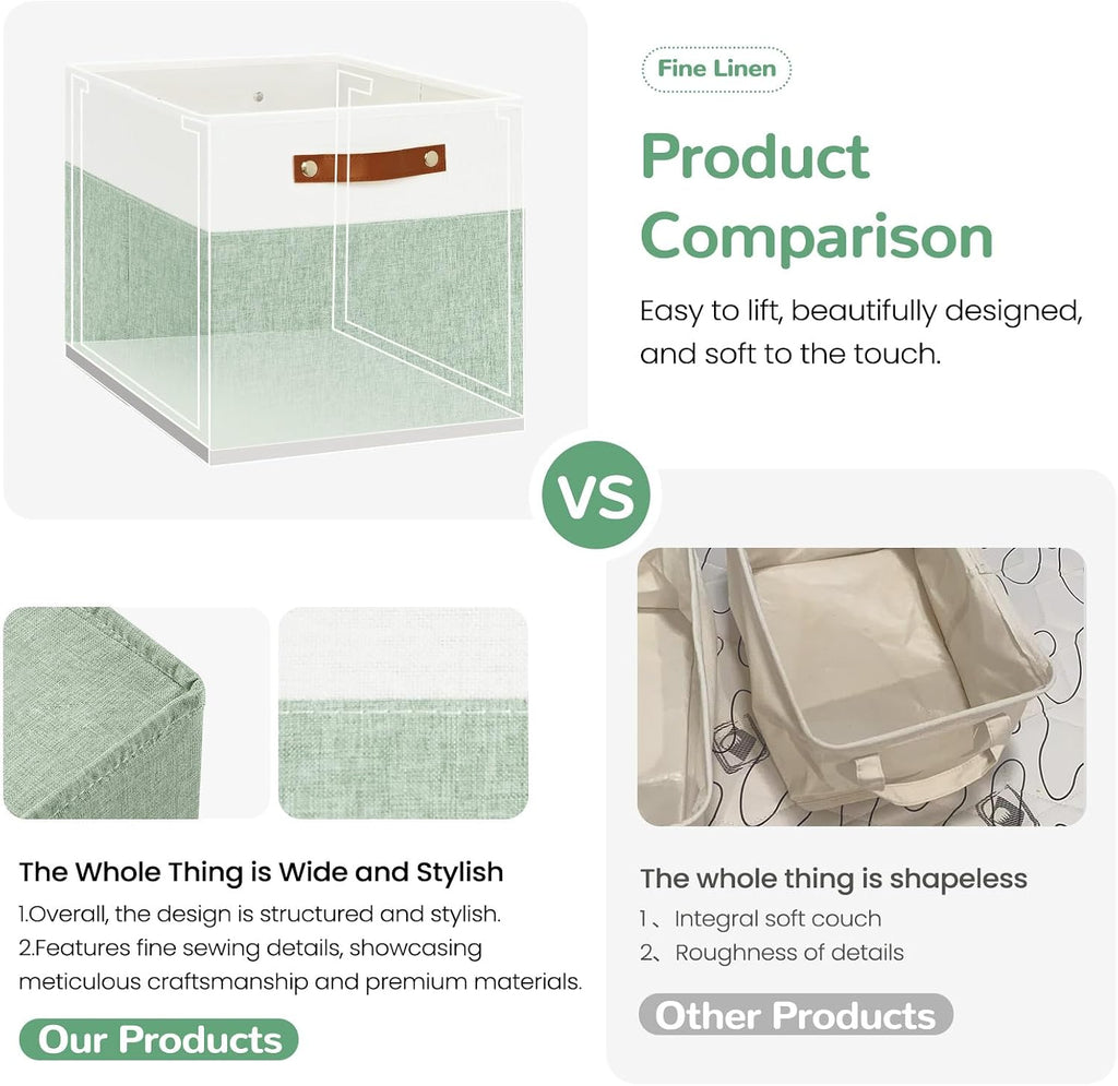 Patvingot 13-Inch Linen Storage Cubes with Labels and PU Handles,4 Pack