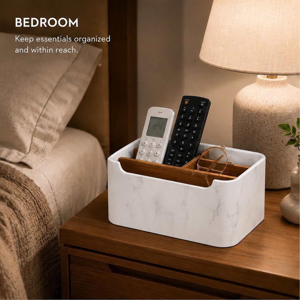 Remote Control Holder, Desk Organizer with Removable Dividers,White