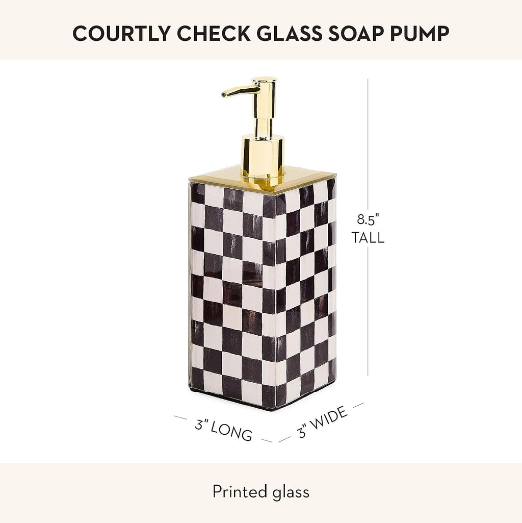 MACKENZIE-CHILDS Glass Soap Pump, Black-and-White Courtly Check