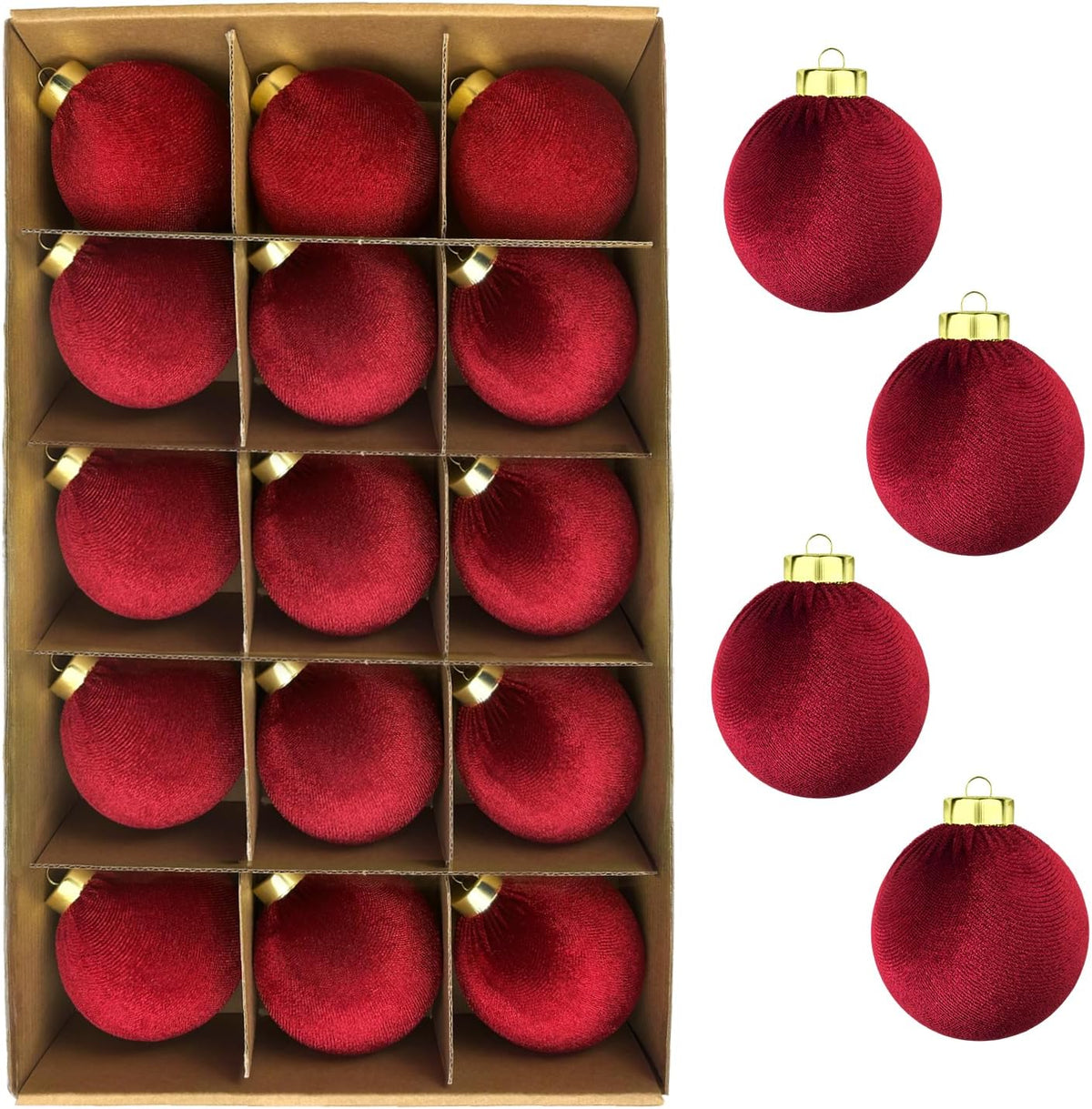 Dark Red Velvet Balls Ornaments for Christmas Tree 15 PCS, 3.15 Inch Large Shatterproof Earth Tones Christmas Bulb Ornaments Set-Decorative Hanging Baubles, Flocked Classic Decor for Holiday(Burgundy)