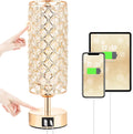 Hong-in Gold Crystal Touch Lamp for Bedroom with USB-C/A, Bulb Included