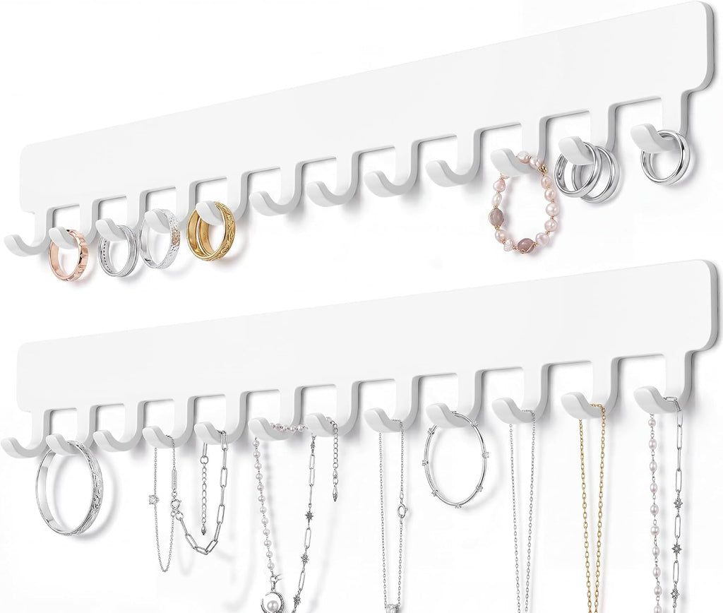 Self-Adhesive Necklace Holder, Wall Mounted Jewelry Organizer, White