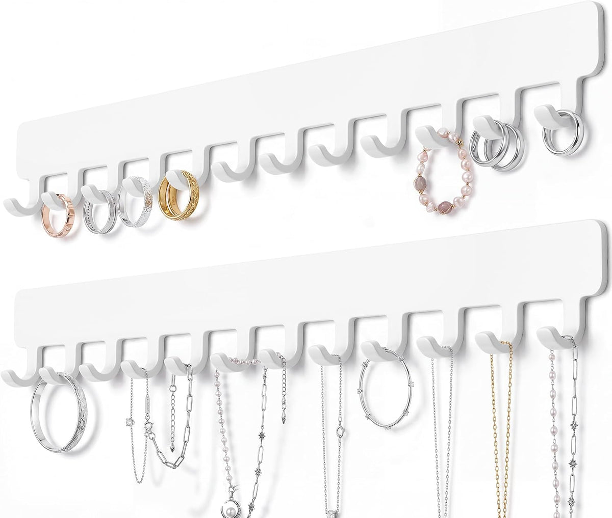 Self-Adhesive Necklace Holder, Wall Mounted Jewelry Organizer, White