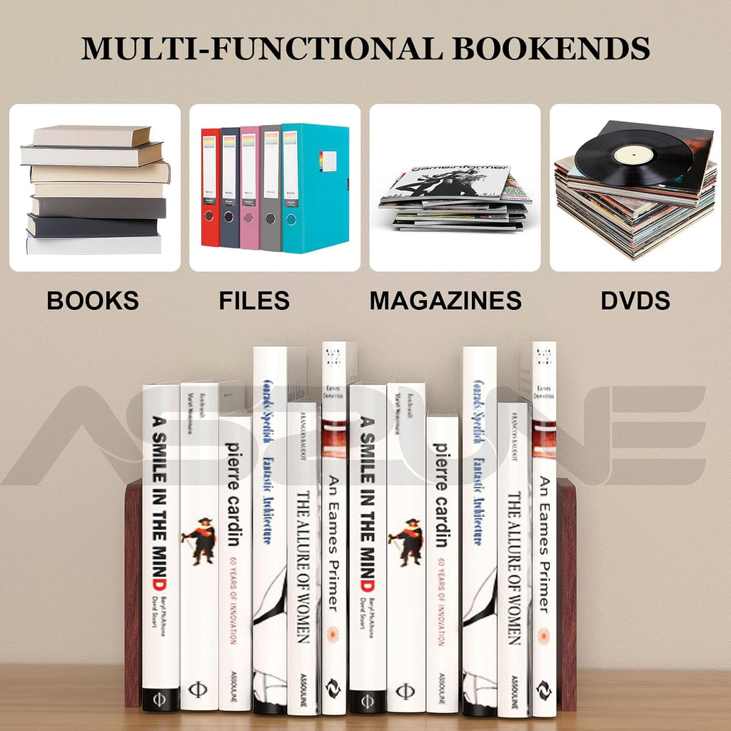 Book Ends 4Pair Wooden Heavy Duty Non Slip Book for Shelf Books & Media