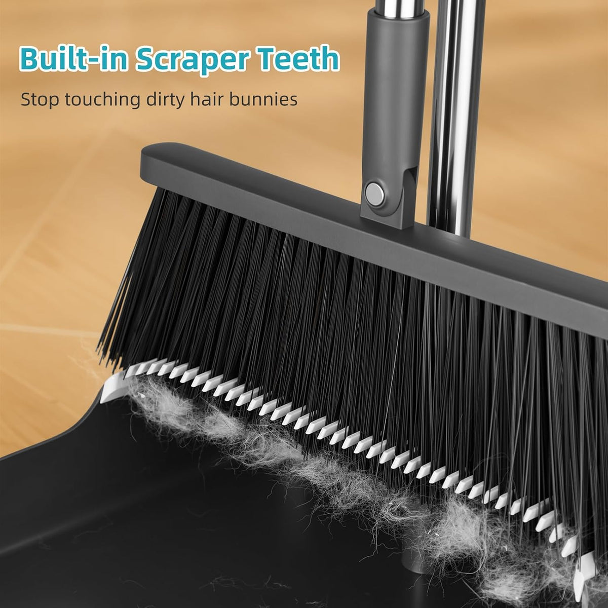 MOPALL Broom with Dustpan Combo Set with 53" Long Handle Inc 2 Broom Heads
