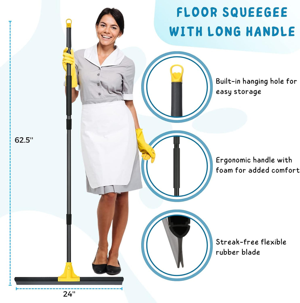 Floor Squeegee for Concrete and Tile Cleaning, 24'' Water Wiper Broom
