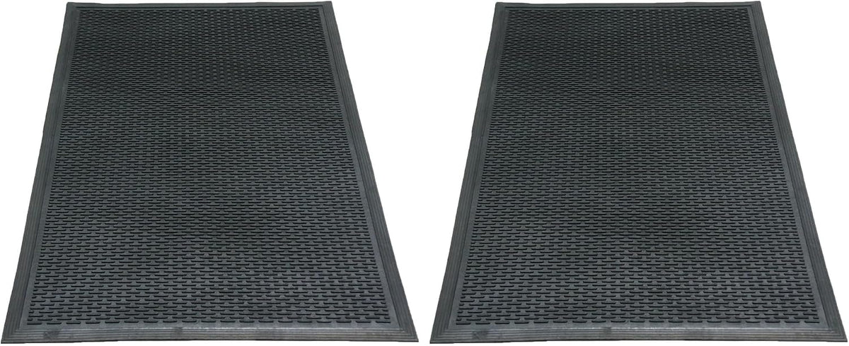 Rubber-Cal Dura-Scraper Linear Commercial Rubber Entrance Door Mat - 3/8 in x 3 ft x 5 ft - Black (Pack of 2)