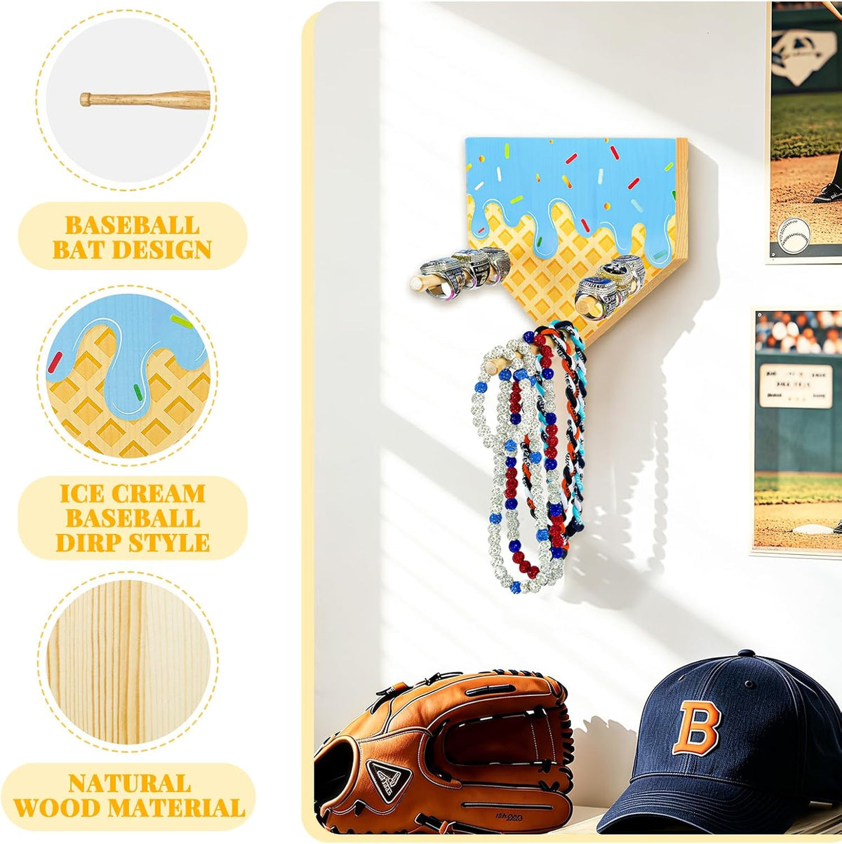 Ice Cream Drip Baseball Wooden Necklace Organizer Holder,Sports Ring Holder