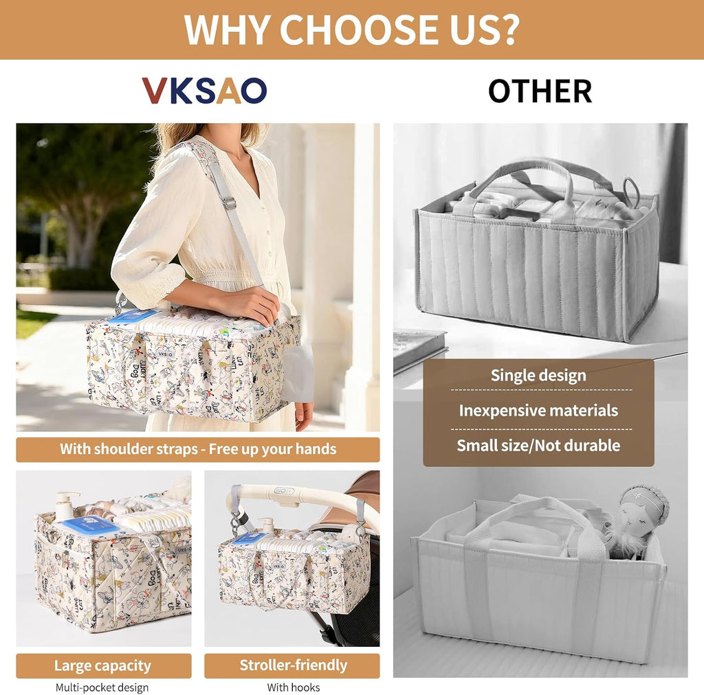 Colorful Cute Cartoon Animal Prints Baby Diaper Caddy Organizer, Large Storage Basket for Newborn Essentials Baby Shower Gifts