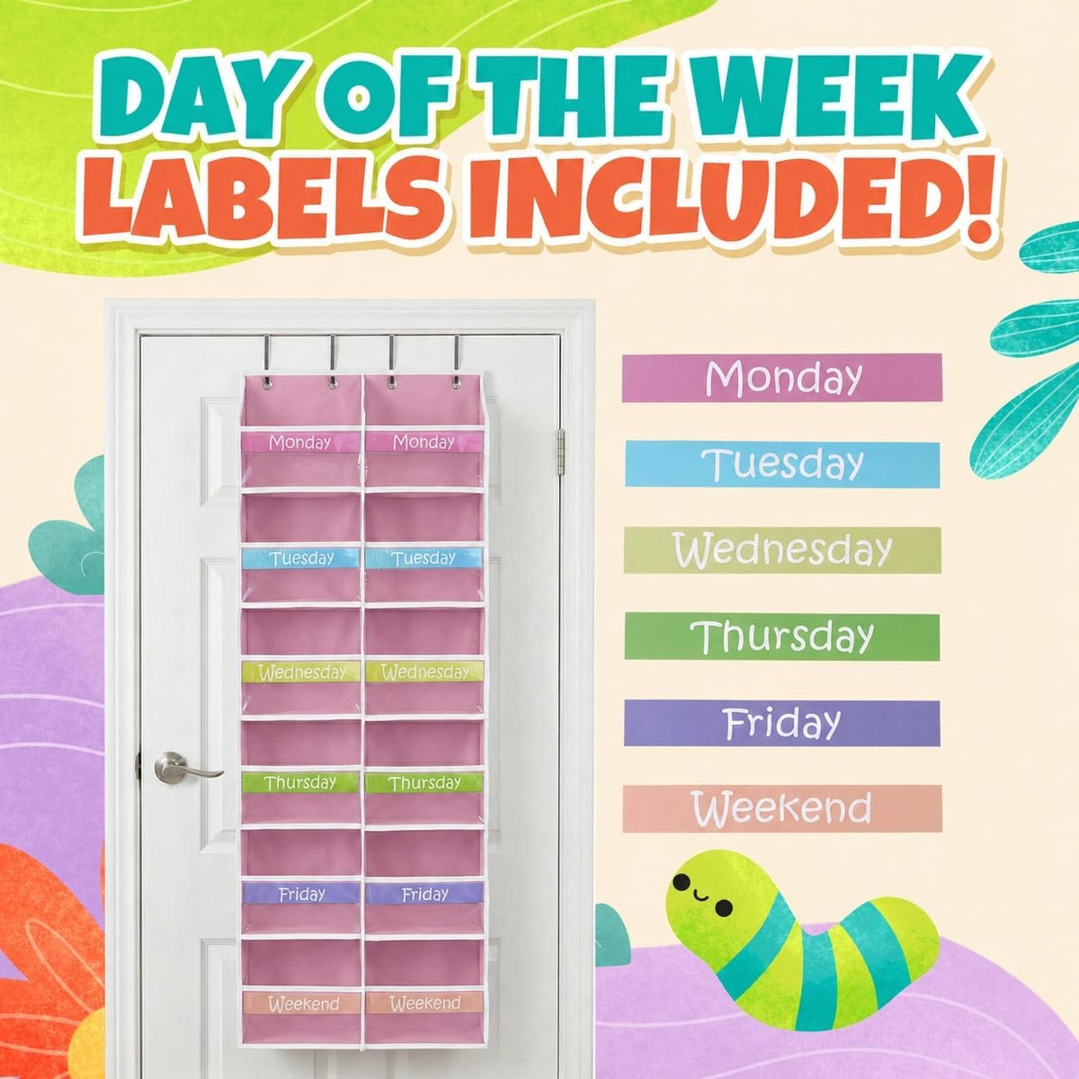 Housables Weekly Clothes Organizer for Kids, Kids Closet, 12 Shelf, Pink