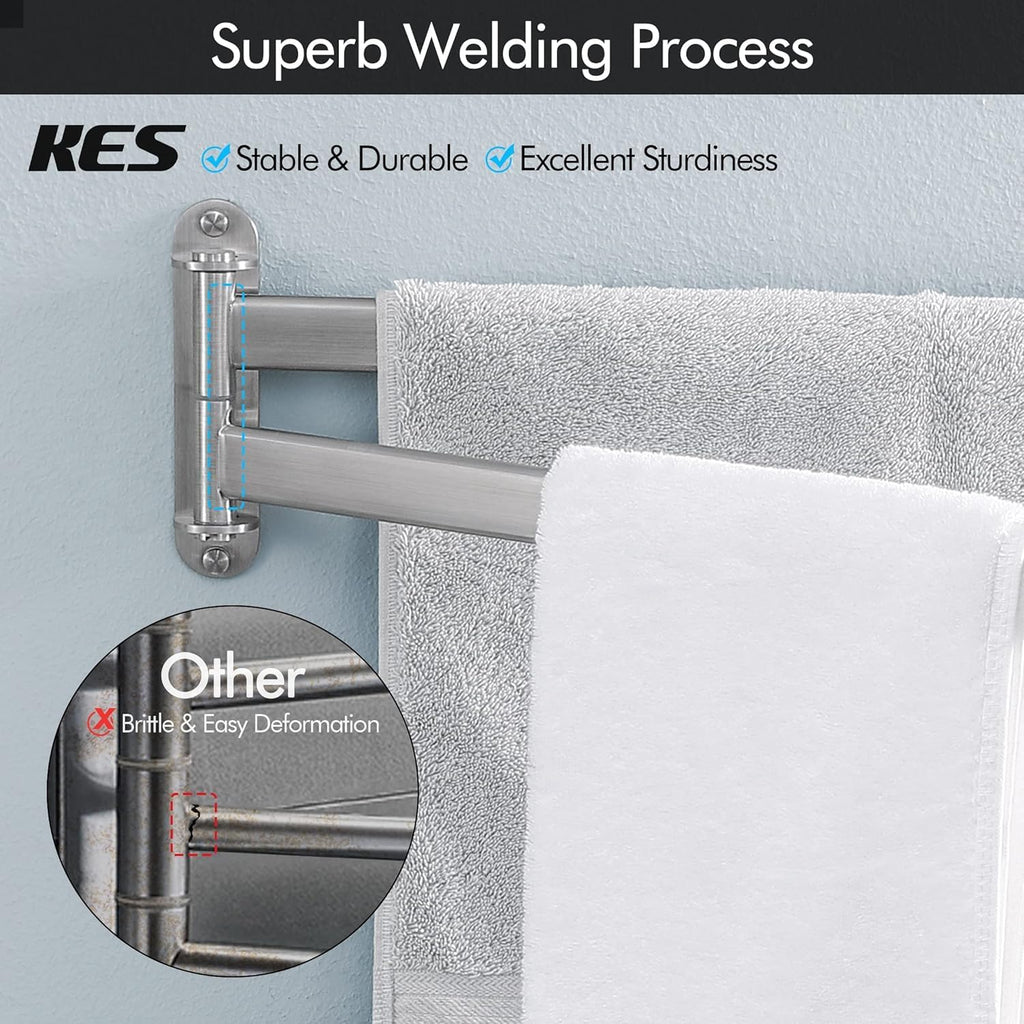 KES Swivel Towel Rack, Wall Mounted 2-Arm, Brushed 18/8 Stainless Steel