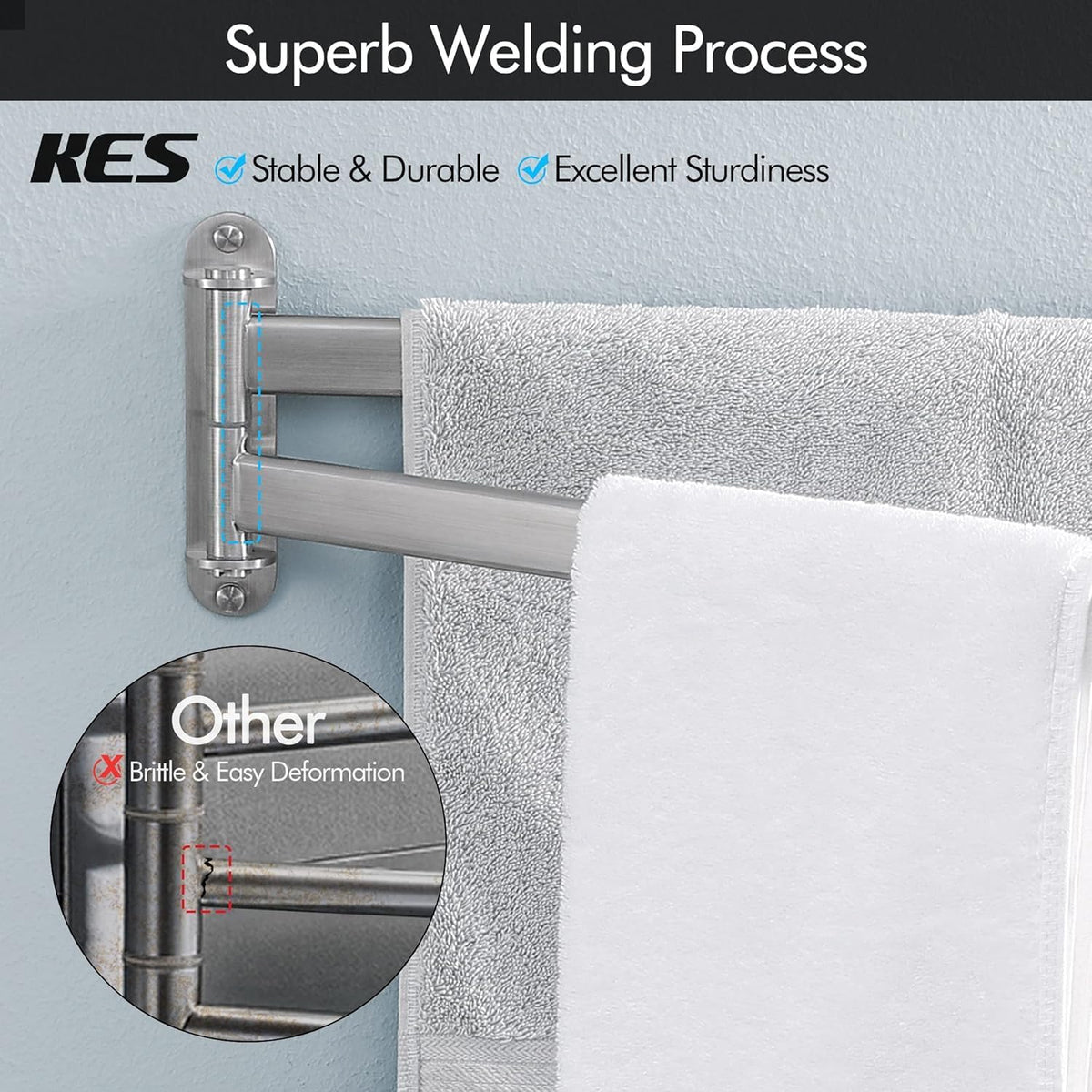 KES Swivel Towel Rack, Wall Mounted 2-Arm, Brushed 18/8 Stainless Steel