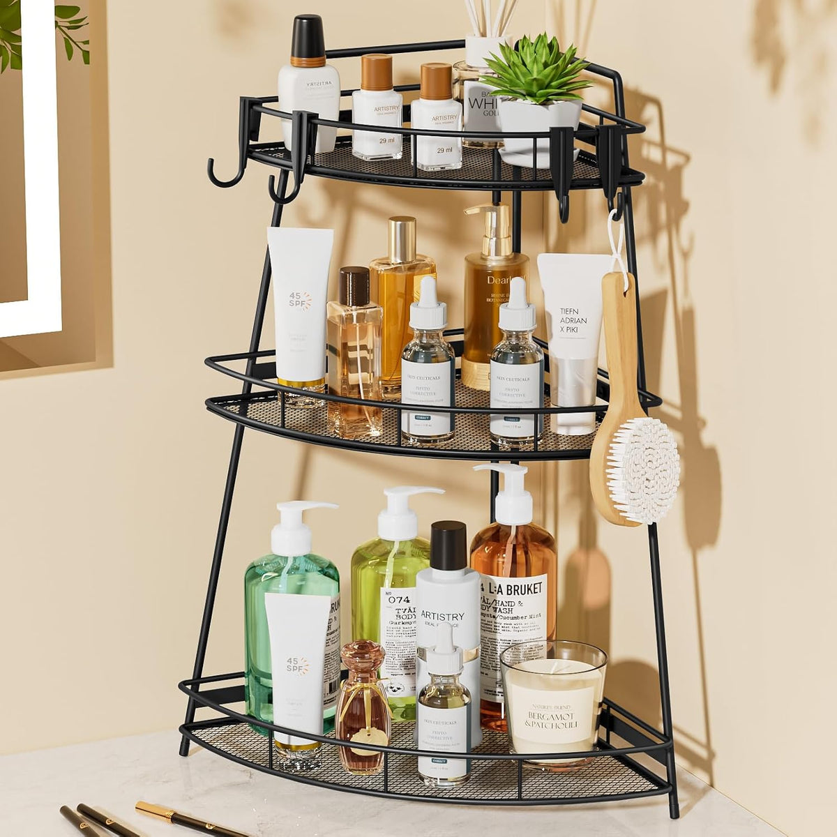 VITVITI 3 Tier Bathroom Counter Organizer Corner Vanity Shelf Storage Black