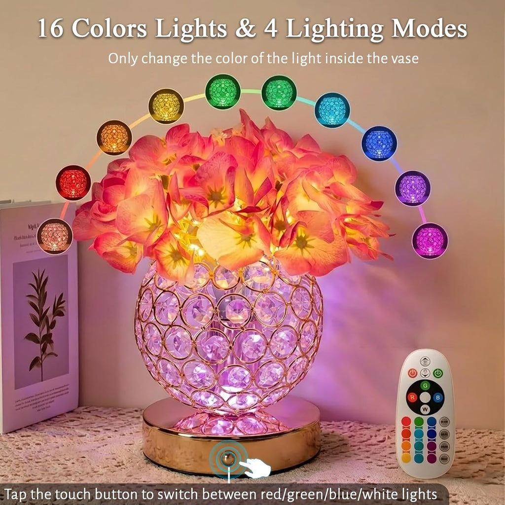 Flower Table Lamp, 16 Color Changing Hydrangea Crystal Night Light with Remote, Touch Dimming Artificial Flower Light, Romantic Flower Decoration Gifts for Girl Women Mom (Purple-Hydrangea)