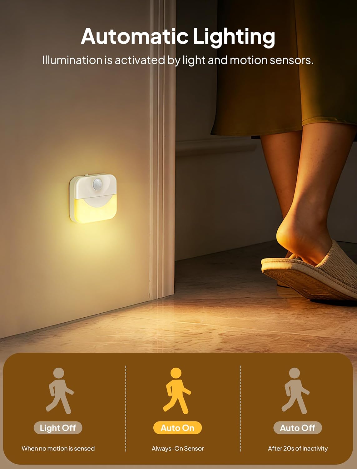 2 Pack Rechargeable Stair Light Indoor,Warm White Motion Sensor Night Light