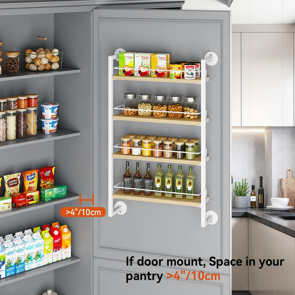 IBUYKE 4 Tier Spice Rack Wall Mount for Kitchen,Natural TLJ016R